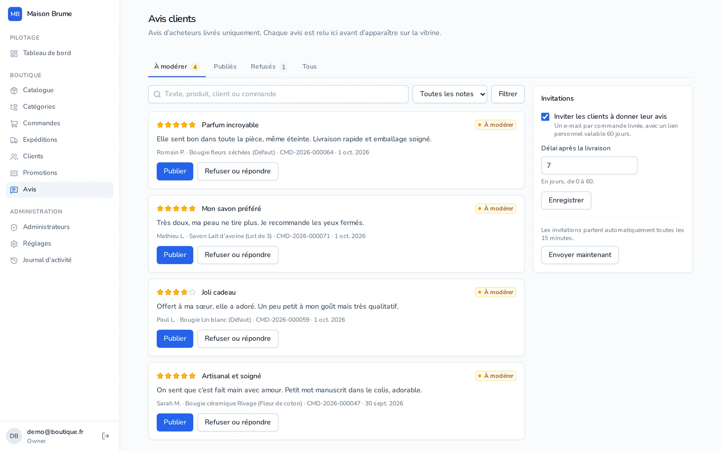 Modération des avis clients vérifiés